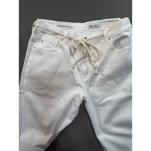 AG Adriano Goldschmied Saige Wide Leg Crop White Jeans Japanese Fabric NWT Sz 31